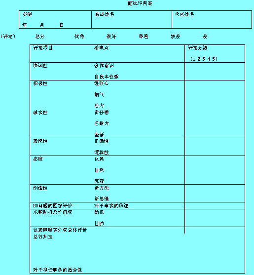 面试评判表